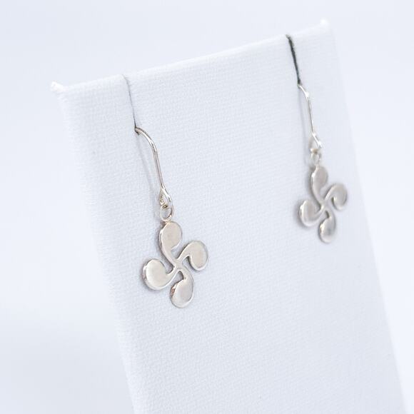 Vintage Sterling Silver 925 Basque Cross Lauburu Dangle Earrings - Picture 3 of 7